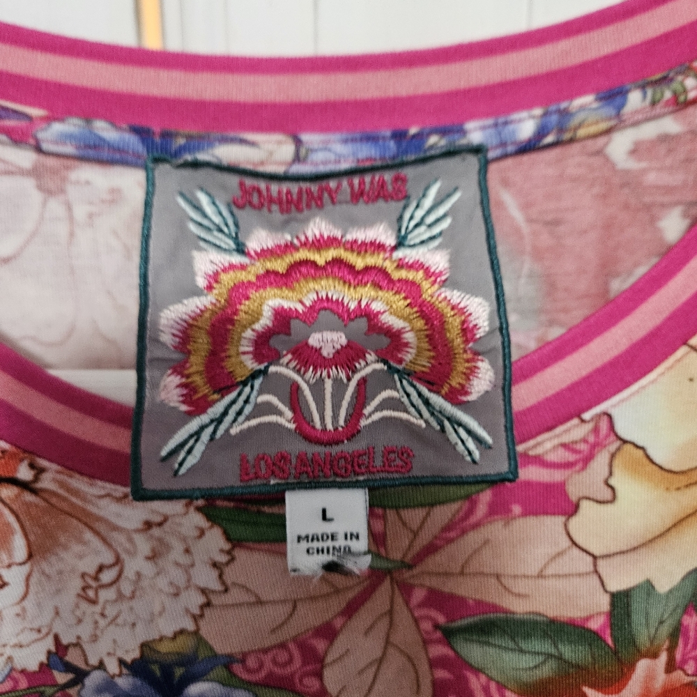 Johnny Was Multicolor Floral Short Sleeve Top Large - Picture 2 of 5